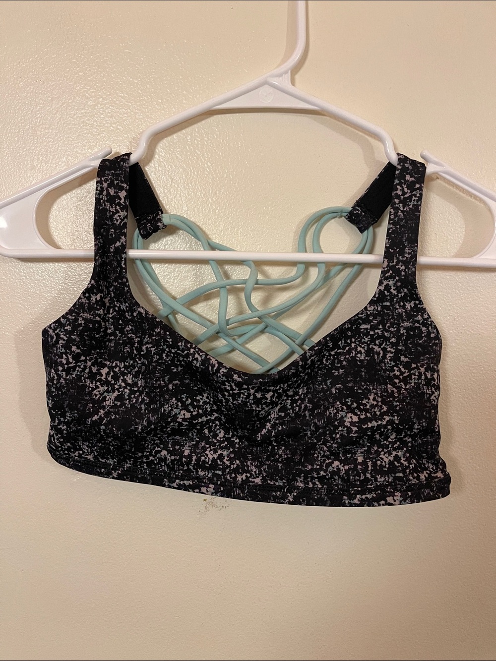 lululemon athletica Black Speckle Sports Bra with Mint Strappy Back
